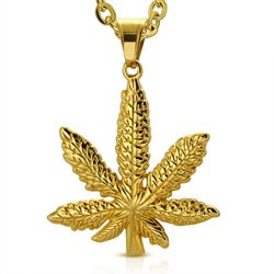Gold Plated Steel Pendant - Cannabis Marijuana Leaf